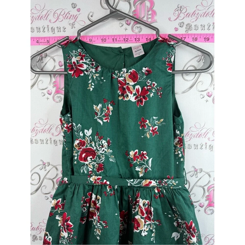 Carter's dress Green Floral Sleeveless Party Dress with Red and Cream Accents